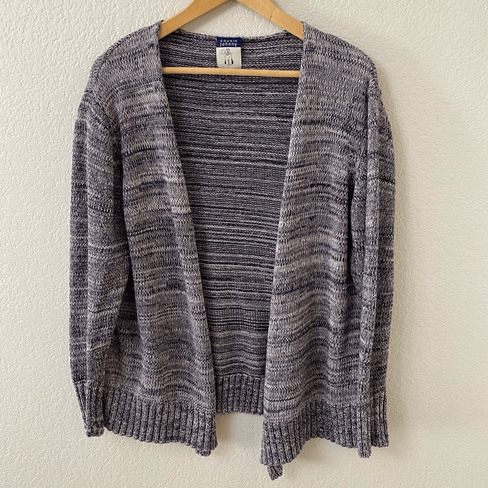 Cousin Johnny Sweater Cardigan Size XL Black Pale Pink Open Front